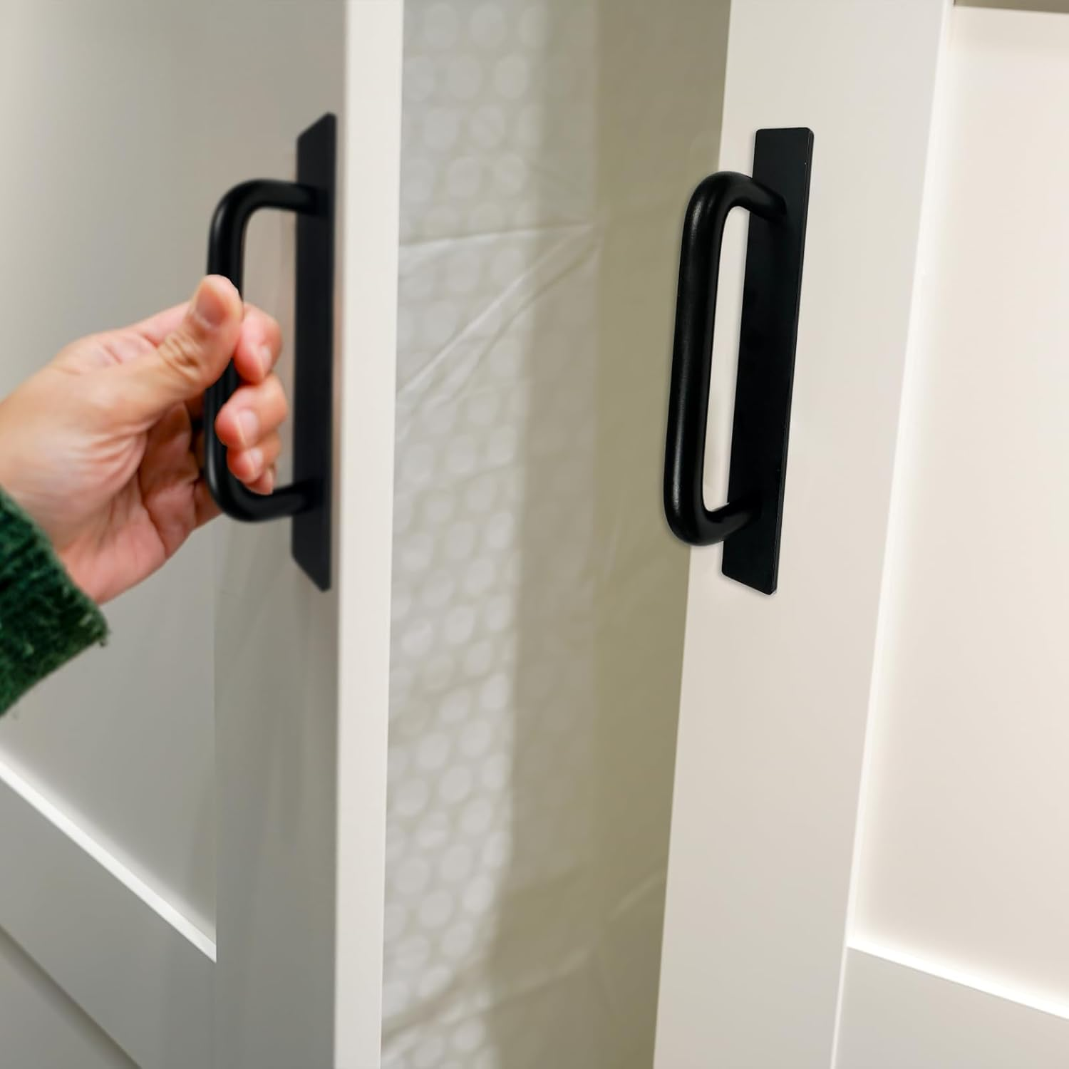 TEAONE Push Pull Helper, 4 PCS Sticky Cabinet Handle for Window, Sliding Door, Closet (Black, 14.8Cm/5.82In)