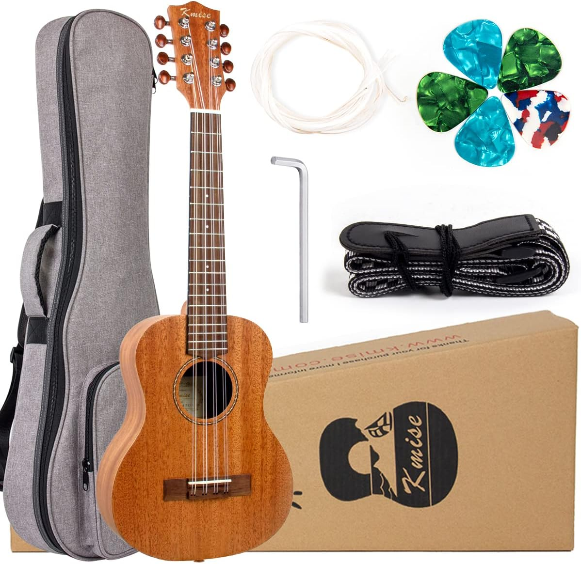 Kmise Tenor Ukulele,8 String Mahogany Wood Musical Instrument for Professionals with Ukelele Picks Gig Bag Strap Replacement Strings image number 2