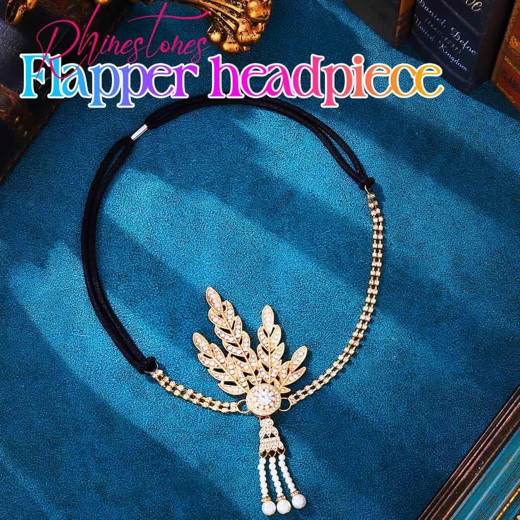 GORTIN 1920'S Flapper Headband Leaf Rhiestones Gatsby Headpiece Pearl Headdress Flapper Hair Accessories for Women - Gold image number 2
