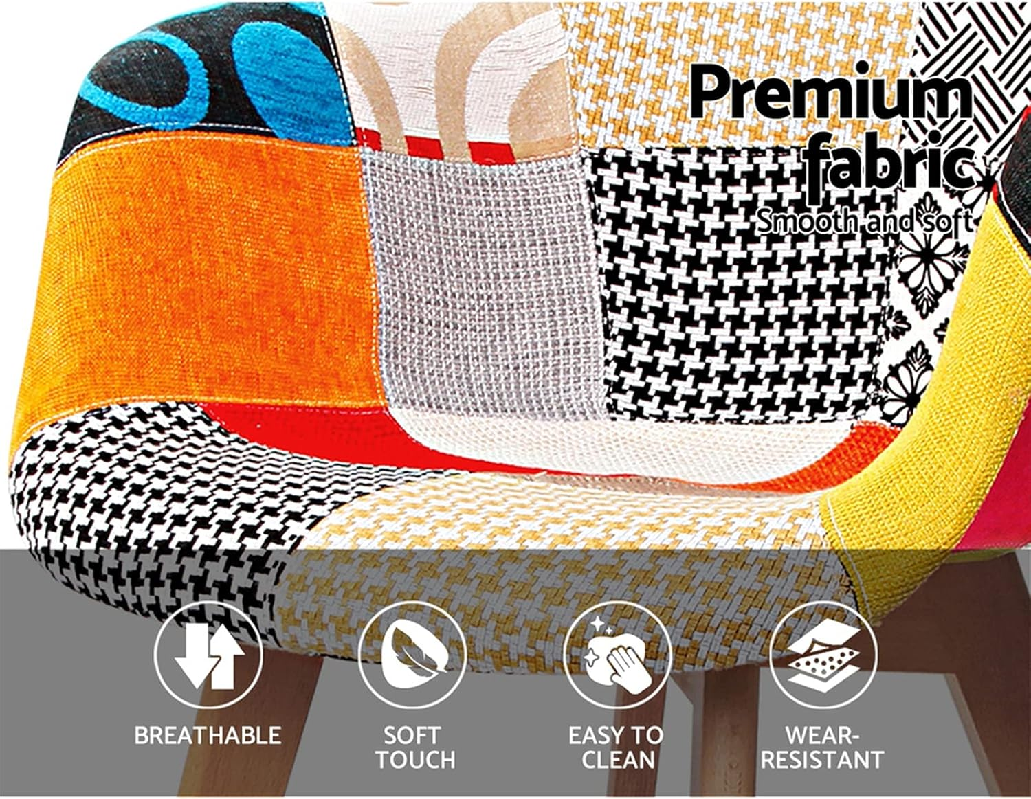 Artiss Dining Chairs Set of 2 Vintage Retro Esright Chair Nursing Seats Reading Seating Home Living Room Bedroom Kitchen Cafe Office Furniture, Polyester Fabric, in 46Cm Seat Height image number 5