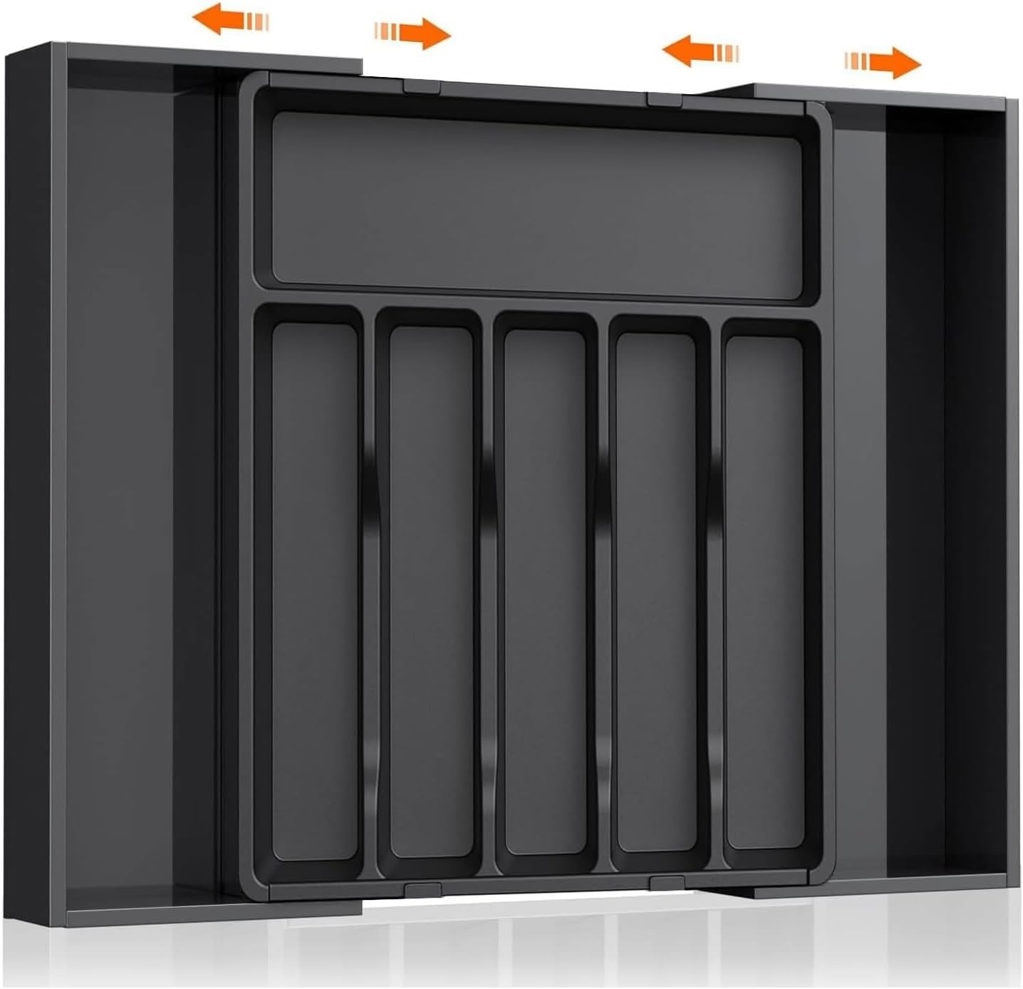 Expandable Cutlery Drawer Organizer, Adjustable Utensil Tray for Kitchen Drawers, Flatware Holder, Plastic Storage for Spoons, Forks, Knives, Durable Design, Space-Saving and Easy to Clean, Black image number 5