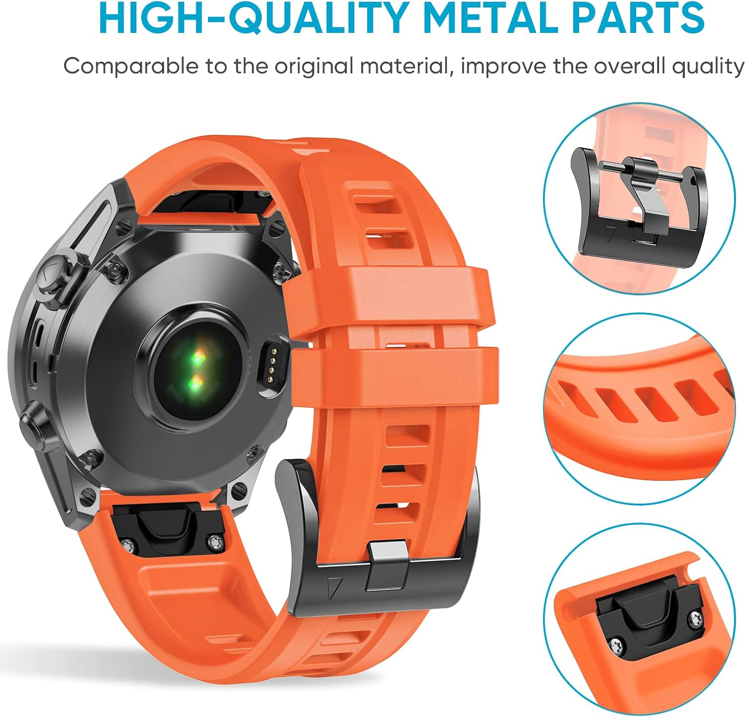 Lepmok for Garmin Fenix 7X Watch Bands, 26Mm Quickfit Silicone Band for Garmin Fenix 6X, Fenix 5X Smartwatch - Blue image number 4