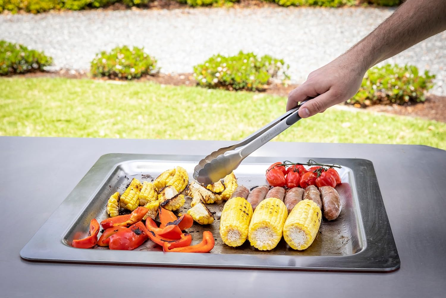 BBQ Buddy 2 Piece Tool Set - Tongs and Grill Spatula for Outdoor Grill - Stainless Steel BBQ Set with Ergonomic Handles and Bottle Opener - BBQ Tools image number 1