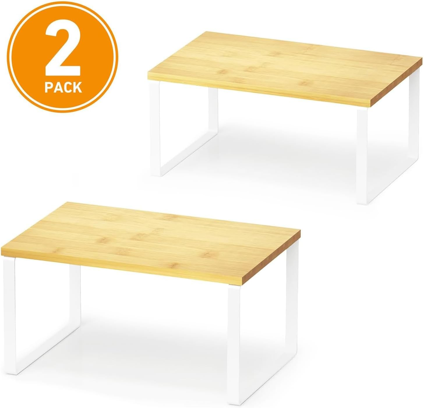 LOVJOYSE Cabinet Organizer Shelf, Set of 2 Kitchen Counter Shelves, Kitchen Storage, Spice Rack, Stackable, Expandable, Metal and Engineered Wood, Ink Black and Natural Whtie image number 3