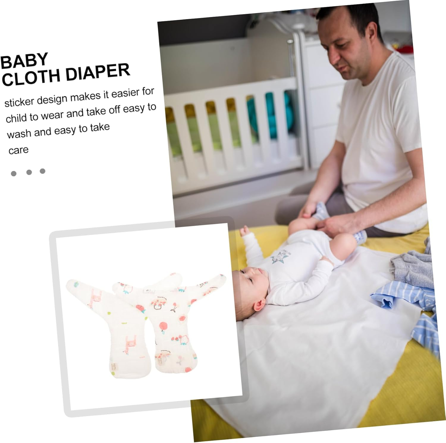 Abaodam 2 Pcs Cotton Reusable Baby Diaper Pants for Infants Washable Cotton Diapers for Newborns Random Styles Soft and Comfortable image number 6