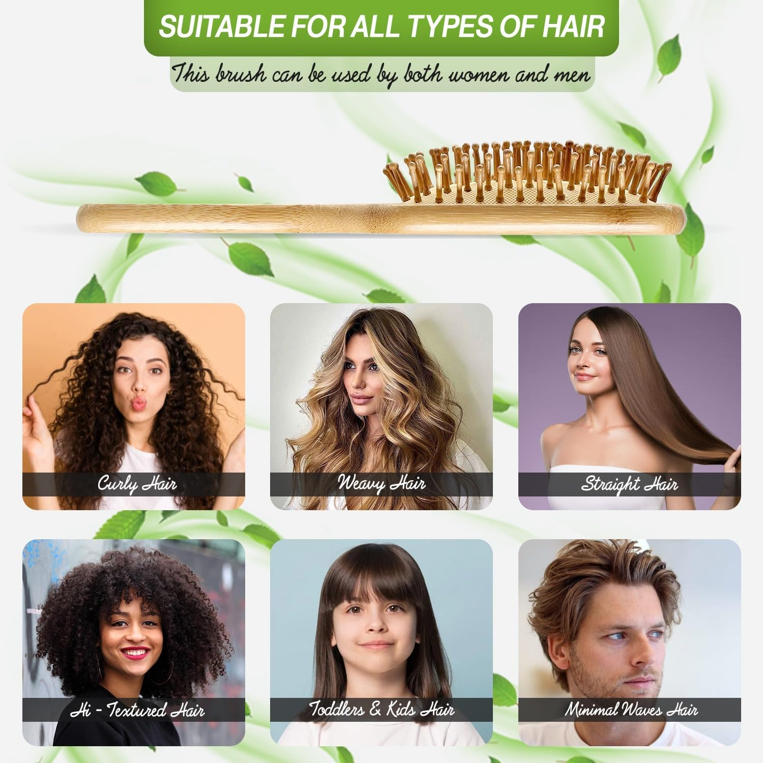 INSIME Bamboo Hair Brush with Bristles | Wooden Paddle Brush for Women & Men | Large Hairbrush image number 3