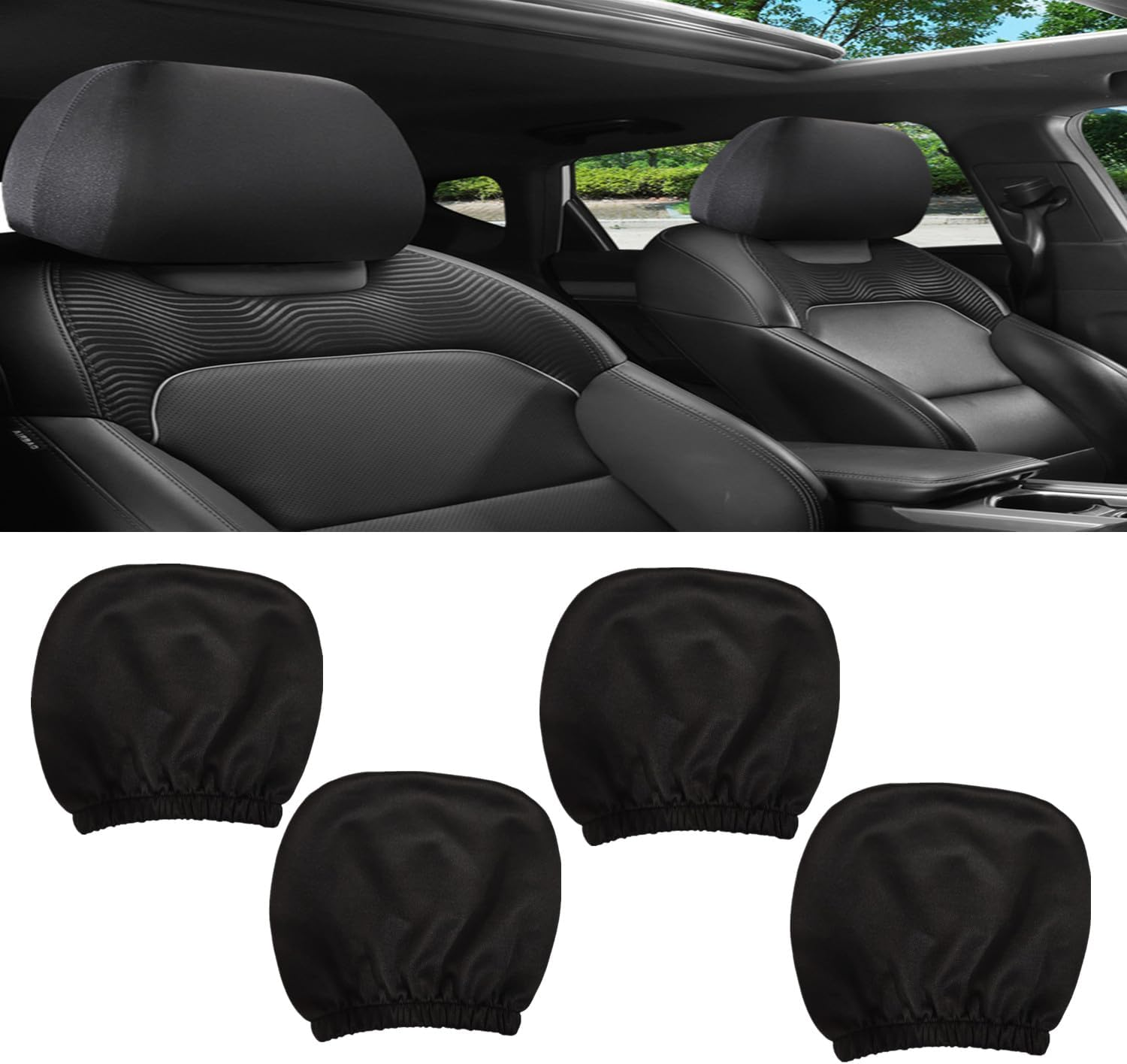 Kastetards 4 Pcs Universal Car Headrest Cover,Soft Breathable Car Seat Head Rest Protector Covers,Dustproof,Washable,Elastic Fabric Coverings (Black) image number 4