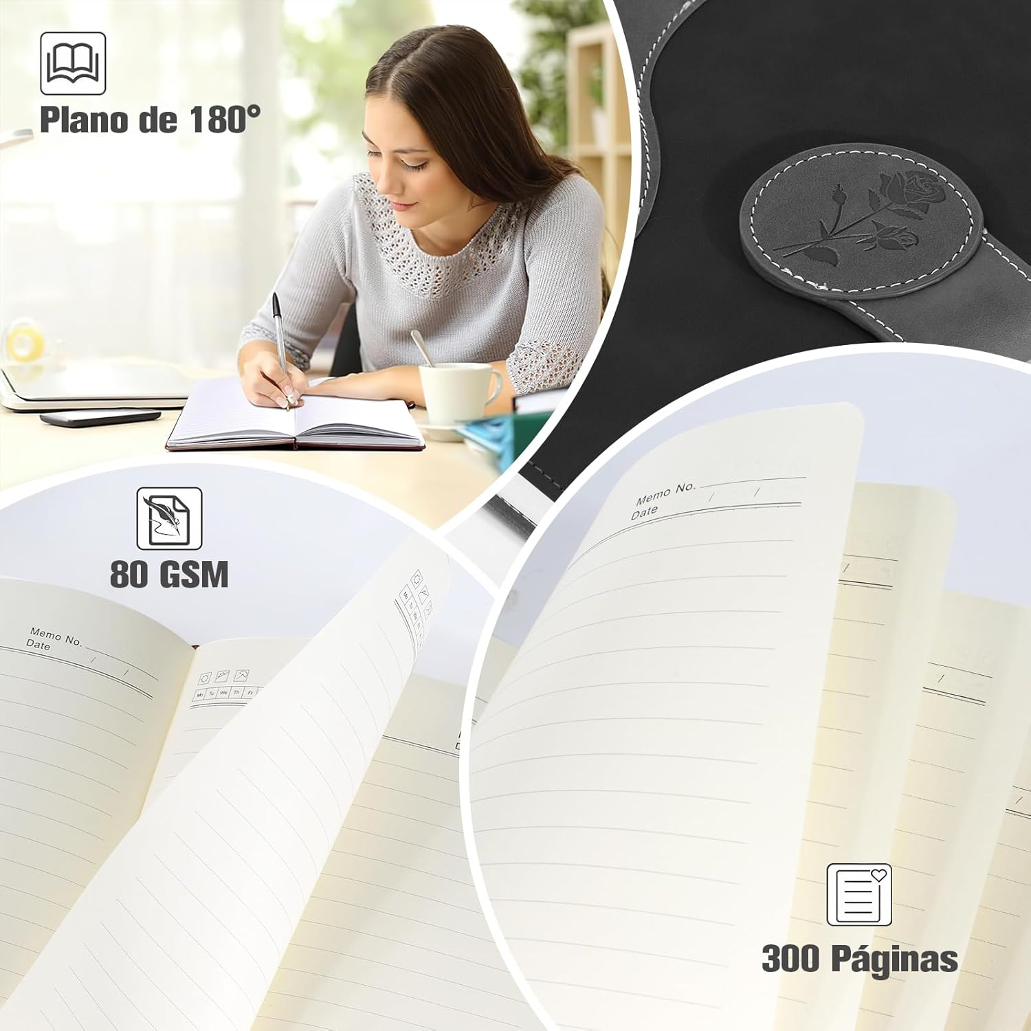 Spardar Hardcover Journal with 300 Pages, Thick Lined Notebook with 80 GSM Paper, A5 Notebook, Hardcover Notebook for Women, 5.7 X 8.4 (Black) - Black image number 2