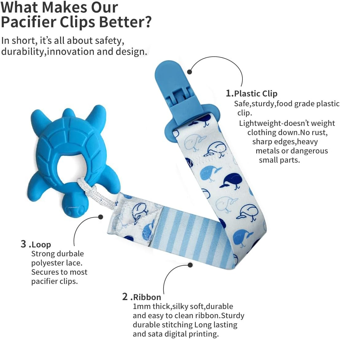 Set 6 Baby Pacifier Holder Clips - Dummy Clips Lightweight Universal Holder Leash for Boys and Girls Fits for Most Pacifiers - Protects Your Baby - Binkie Styles & Baby Teethers & Toys and Gift image number 3