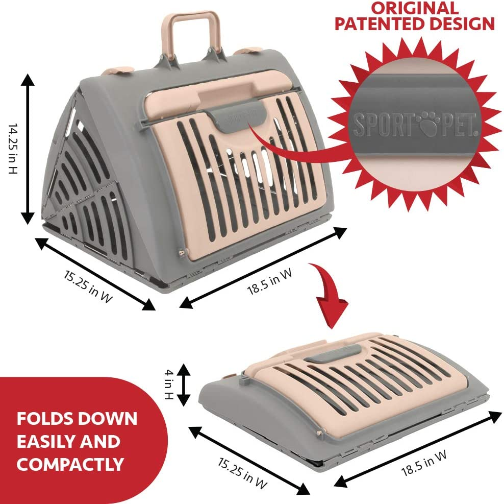 Sportpet Designs Foldable Travel Cat Carrier with a Bed - Front Door Plastic Collapsible Carrier image number 6