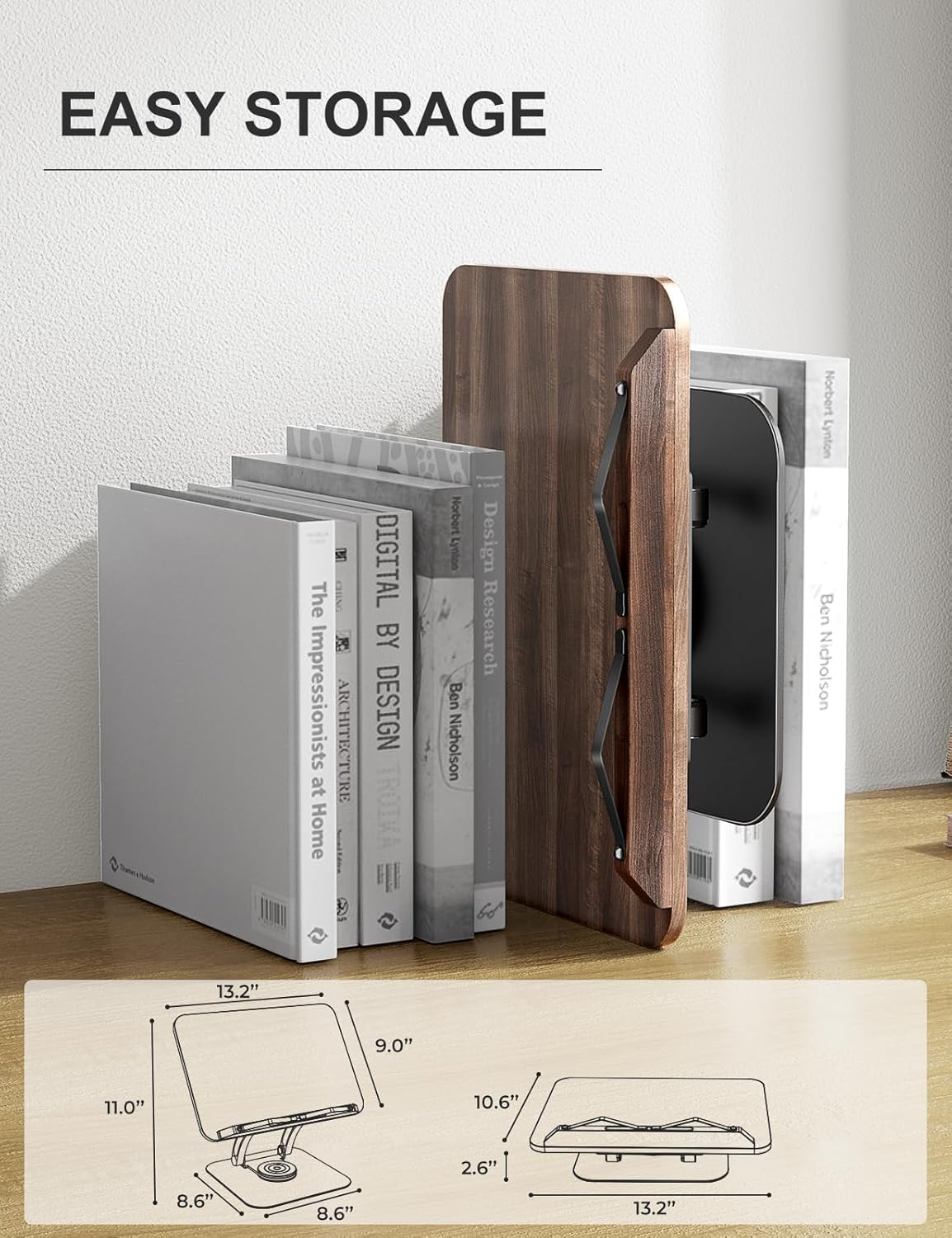 Tounee Book Stand for Reading, Adjustable Book Holder with 360&deg; Swivel Base, Foldable Cookbook Stand Recipe Book Holder with Elastic Page Clips for Music Scores, Recipe, Magazines, Laptop (Black) - Silver image number 5