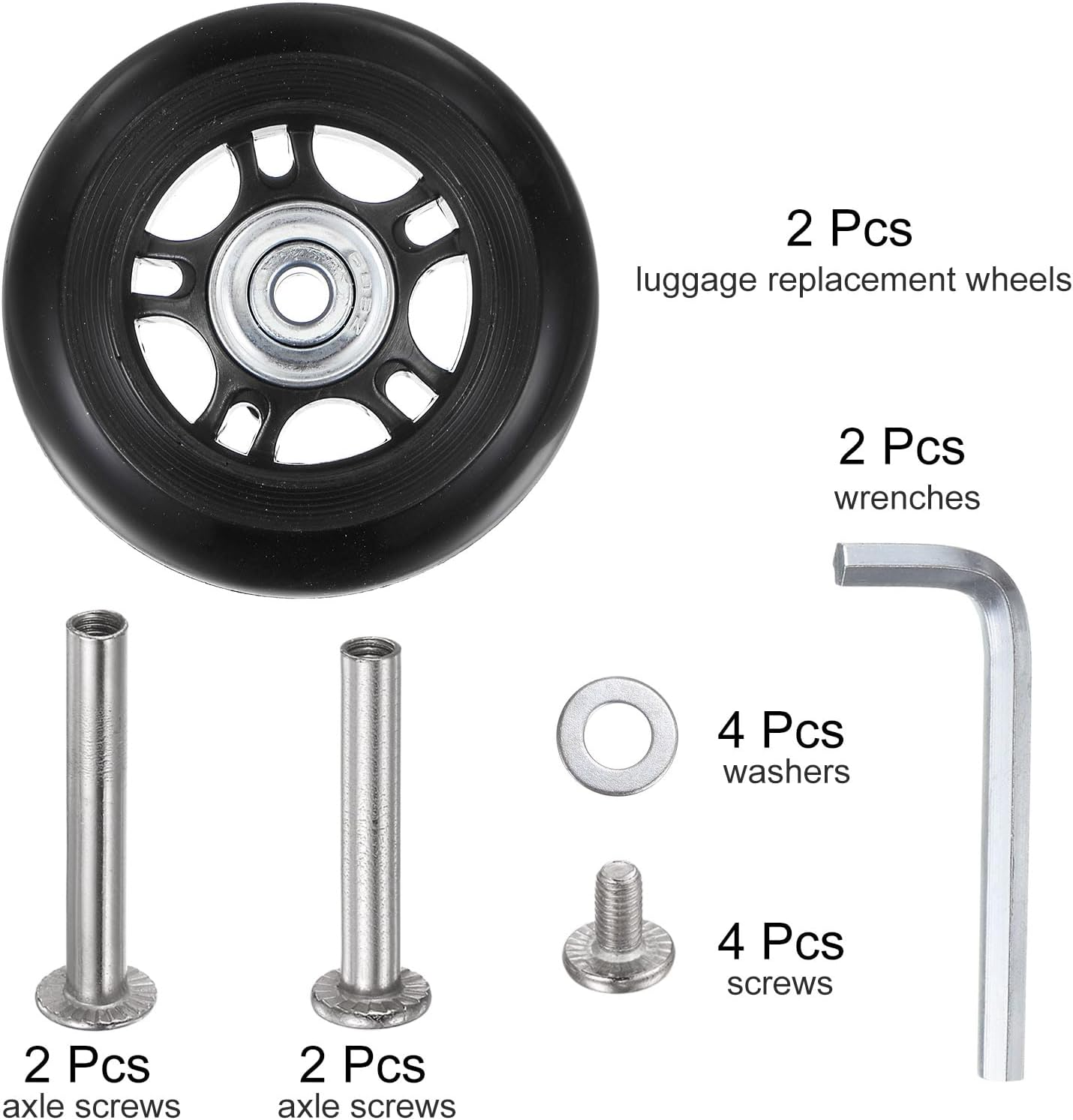 Sourcing Map Replacement Luggage Wheels 70X24Mm Suitcase Wheel Repair Kits Include 2 PU Bearing Wheels & Washers, Wrenches & Axle Screw for Trolley Bag, Inline Skate and Caster Board image number 4