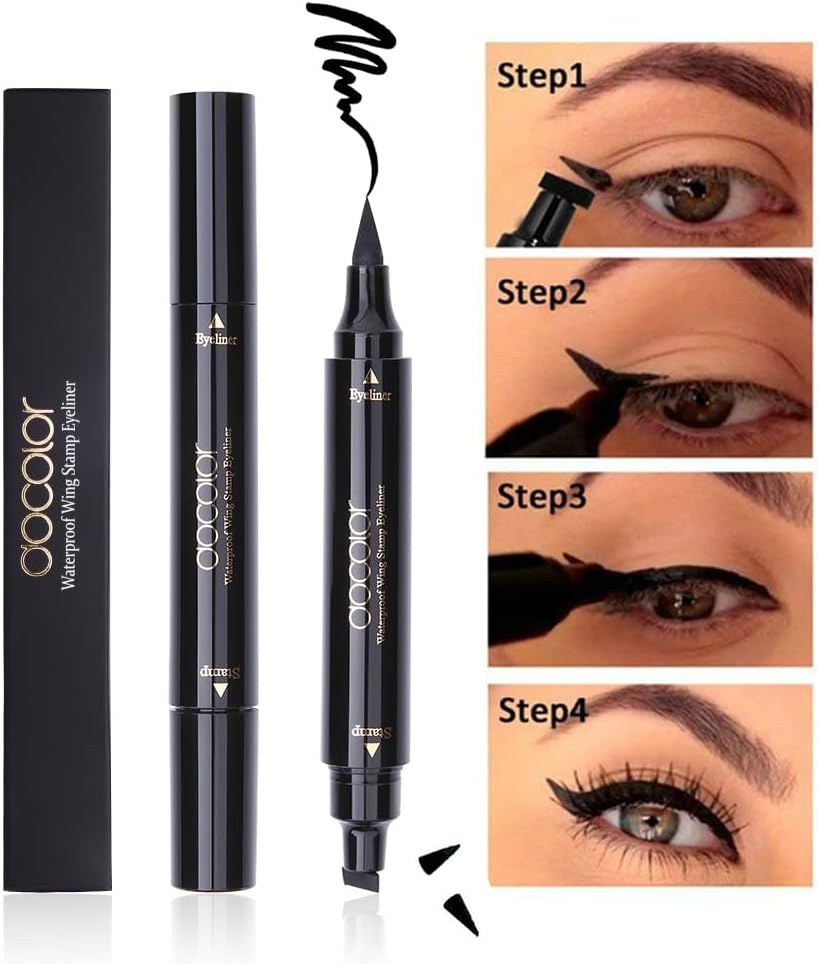 Docolor Eyeliner Stamp Double-Sided Liquid Winged Eye Liner Pen Waterproof Smudgeproof Long Lasting Wing Original Eyeliner Pen(1Pc,Black) image number 1