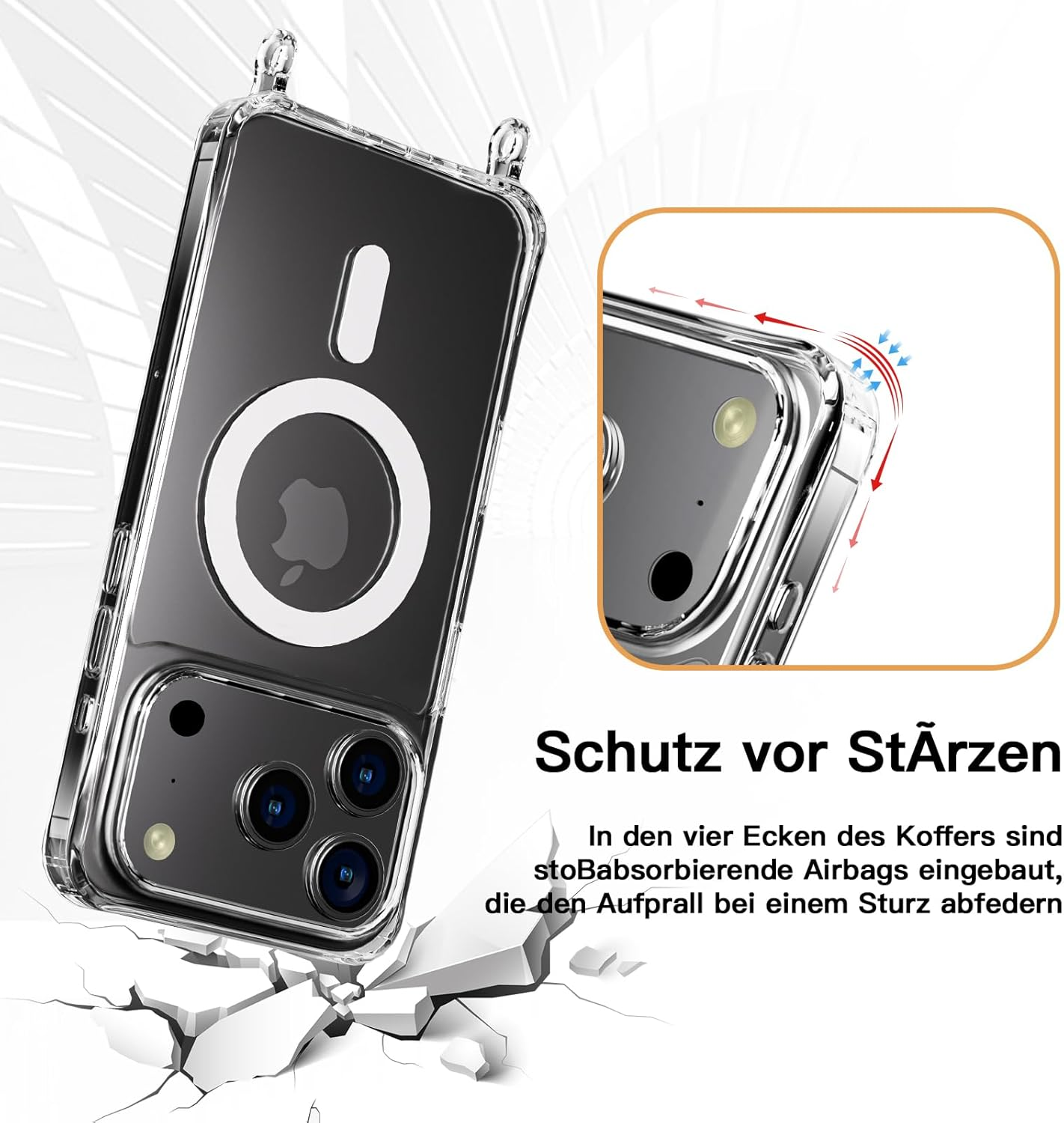 Unnfiko Mobile Phone Chain for Iphone 17 Pro, Magsafe Case with Strap, Transparent Magnetic Mobile Phone Case with Adjustable Chain for Hanging image number 2