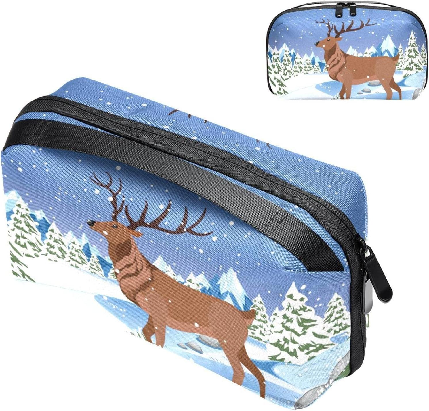 Large Makeup Bag Zipper Pouch Waterproof Travel Cosmetic Organizer for Women and Girls, Christmas Cartoon Elk image number 5