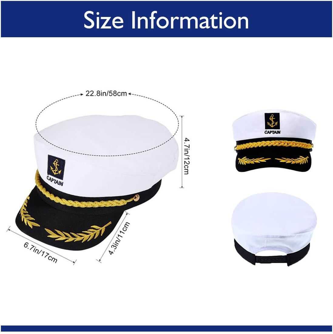 Yacht Captain Hat,Costume Accessory for Navy Masquerade Party,Marine Admiral Adjustable Hat image number 1