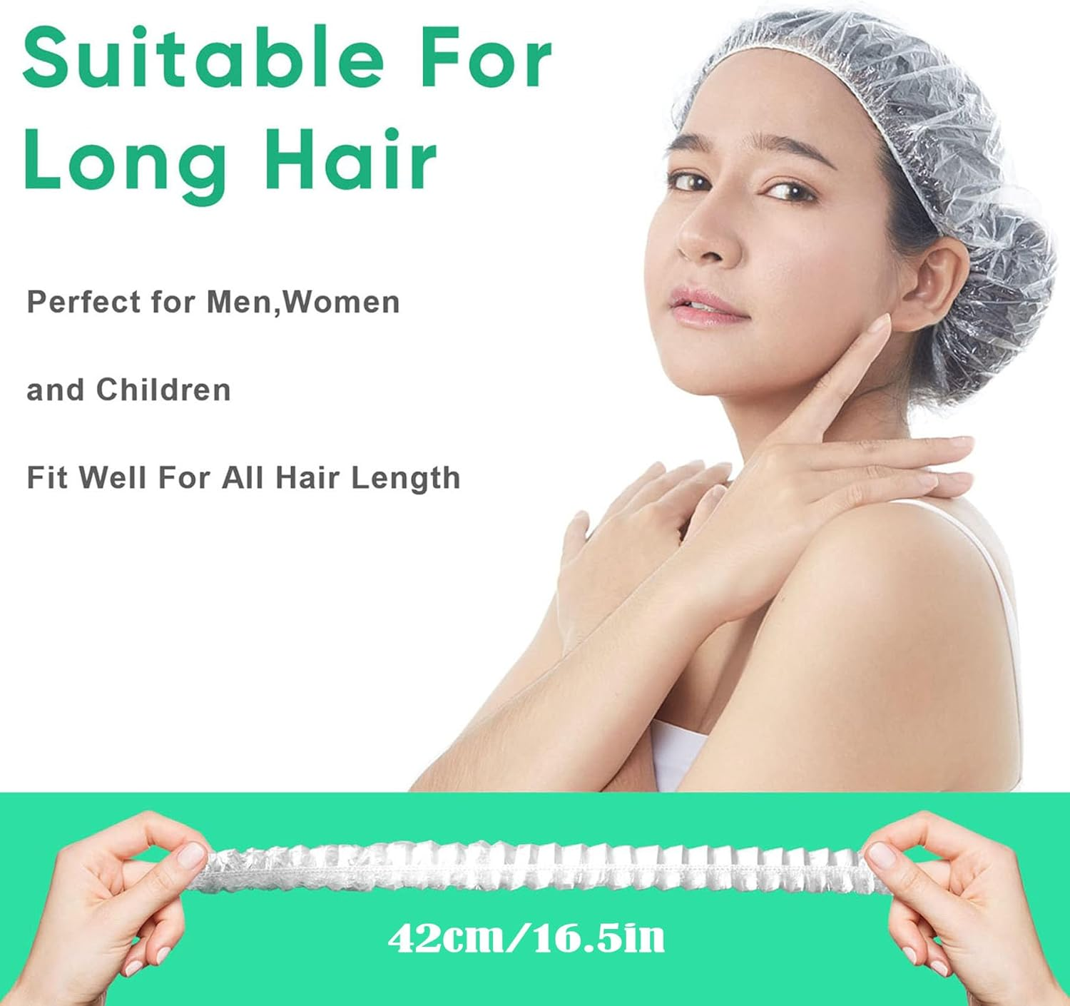 100Pcs Disposable Shower Caps, Waterproof Clear Hair Bath Caps, Plastic Hair Cap for Women Kids Girls, Spa, Hair Salon, Travel, Hotel and Home Use image number 4