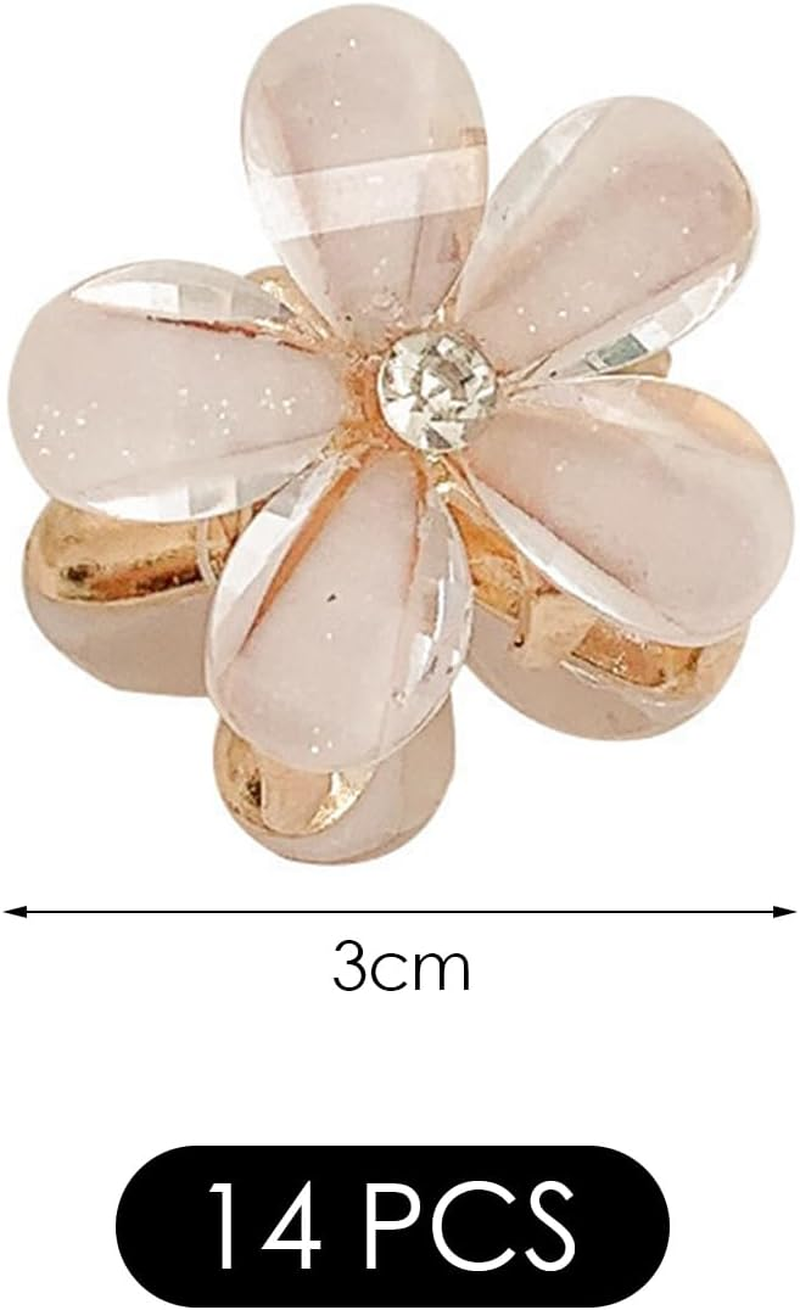 14 Small Flower Shaped Hair Pins, Mini Crystal Hair Pins, Simple and Cute Hair Accessories and Hairstyle Fixing Accessories. image number 1