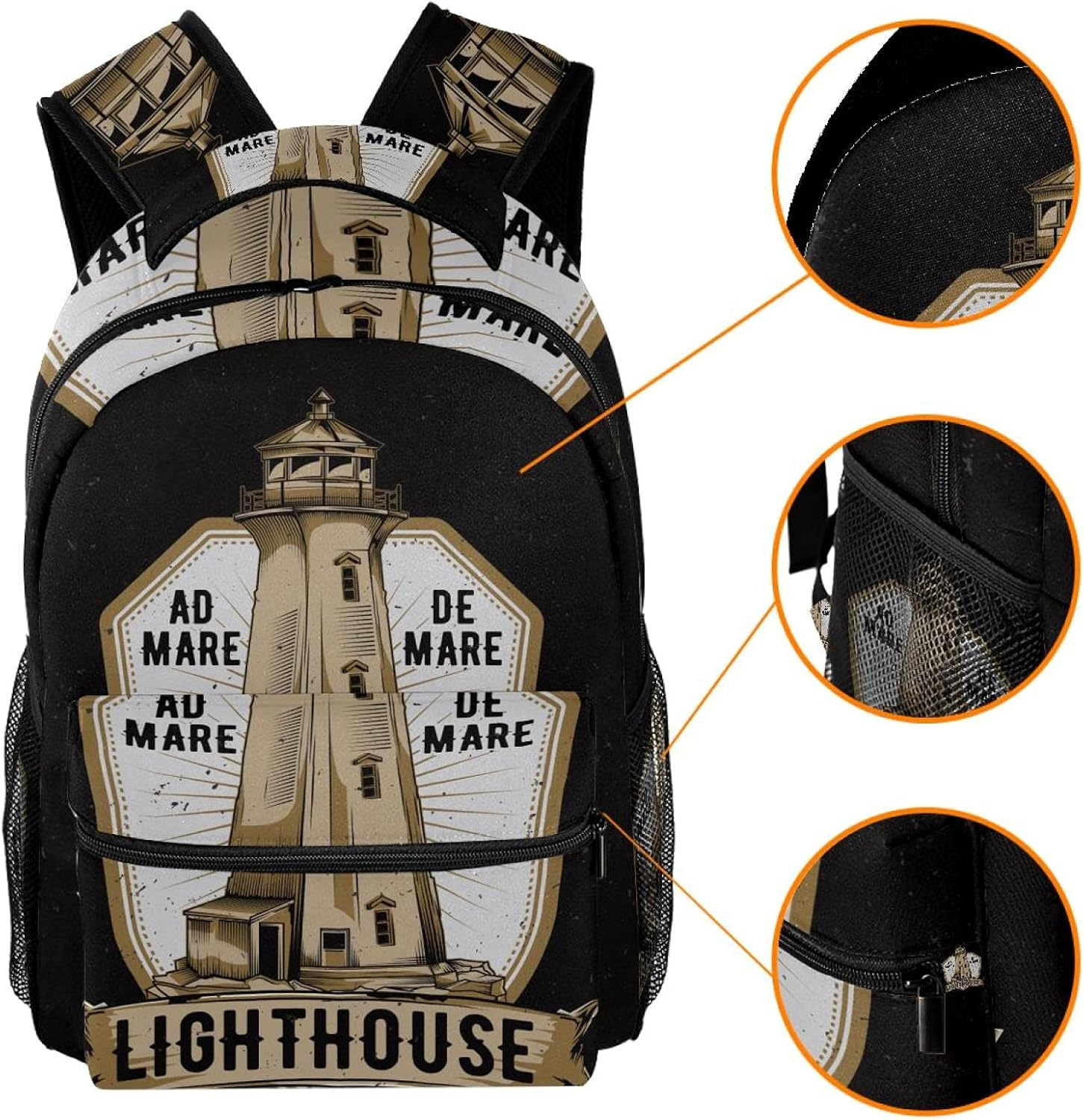 Illustration Old Lighthouse Backpack Students Shoulder Bags Travel Bag College School Tote Backpacks image number 2