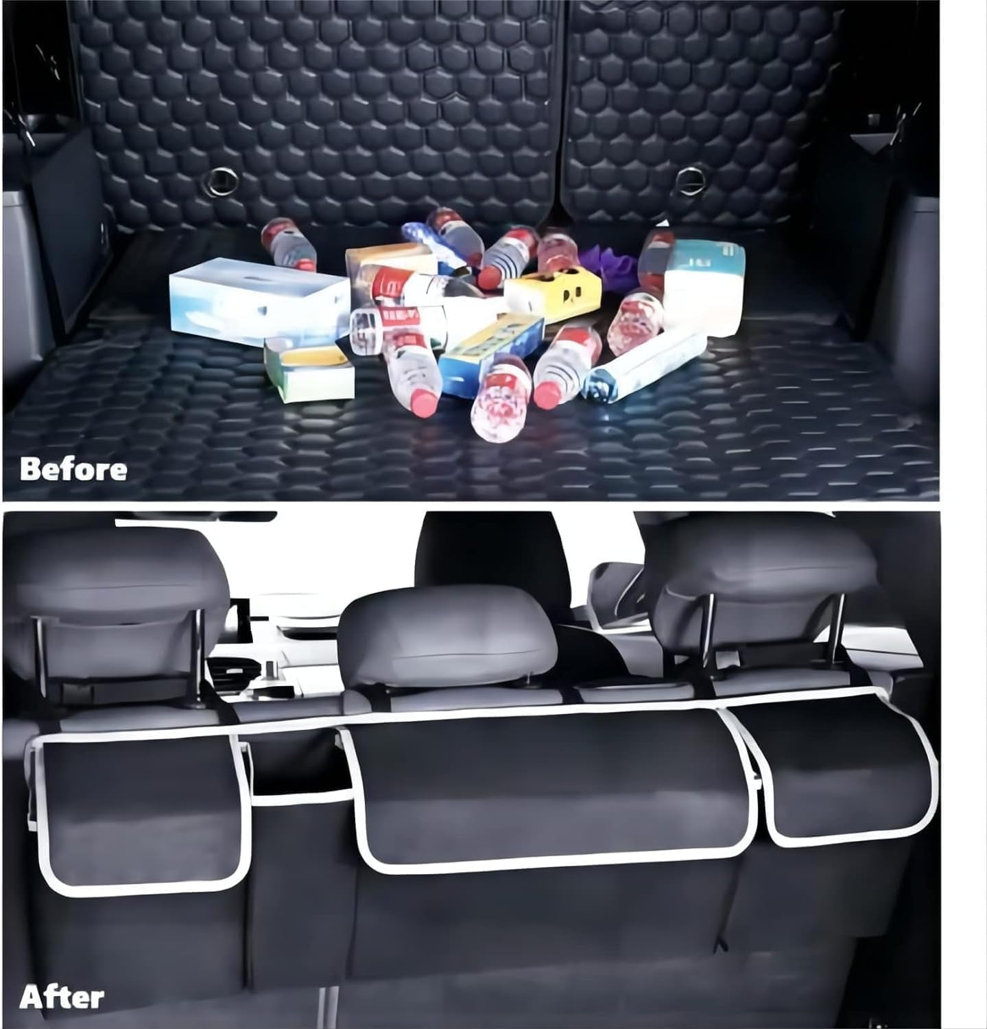 Car Trunk Organizer Bag with Lid, Rear Suspension Organizer Bag with 4 Pockets and 3 Adjustable Straps, Waterproof PVC Folding Large Waterproof Organizer Bag, Car SUV MPV Interior Accessories image number 2