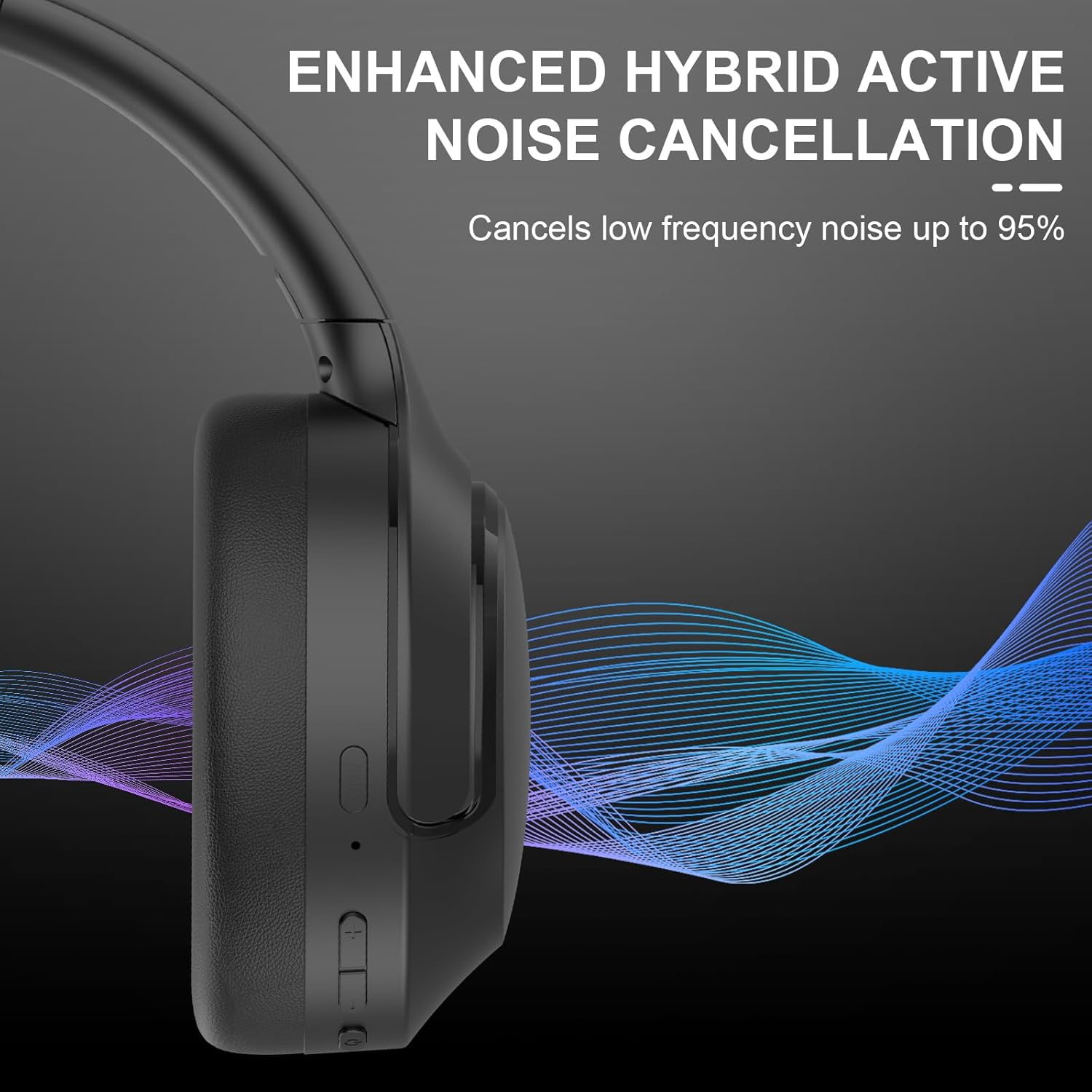 Noise Cancelling Headphones, 65H Bluetooth Headphones Custom EQ via App Headphones Wireless with Mic, Bluetooth 6.0 Detachable Cat Ears Foldable Headsets for Commuting Travel Work Home (Black) image number 2