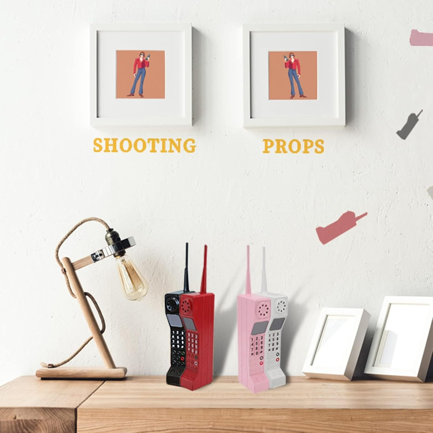 Gugxiom 90S Phone Prop, Cell Phone Ornament, Retro Brick Cell Phone Ornament, Retro Mobile Phone Model, for 80S 90S Party Decorations, for Home Living Room Decor Desktop Decoration (White) - Pink image number 4