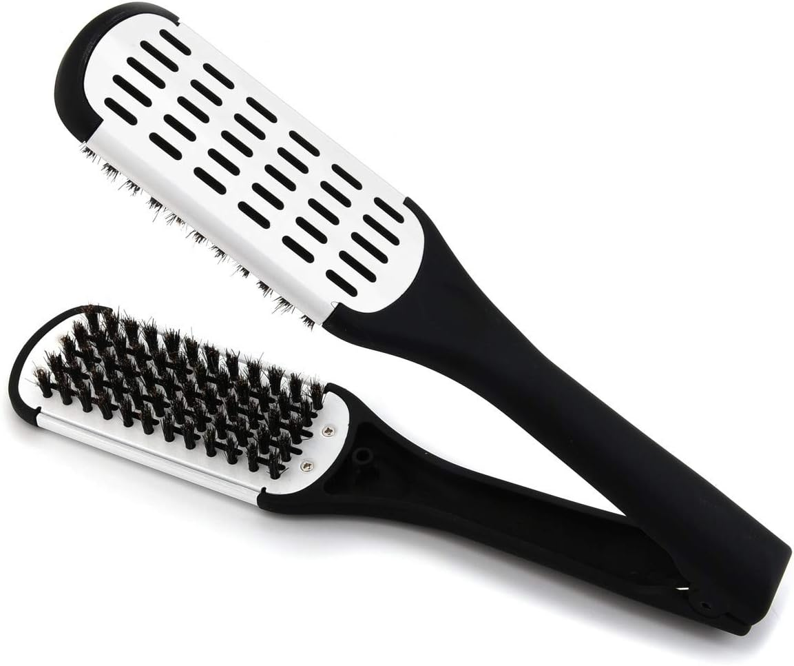 Ccbeauty Boar Bristles Clamp Hair Brush Hair Straightener Clamp Comb Hair Detangler Brush Hair Styling Tool Double Sided Brush for Hair