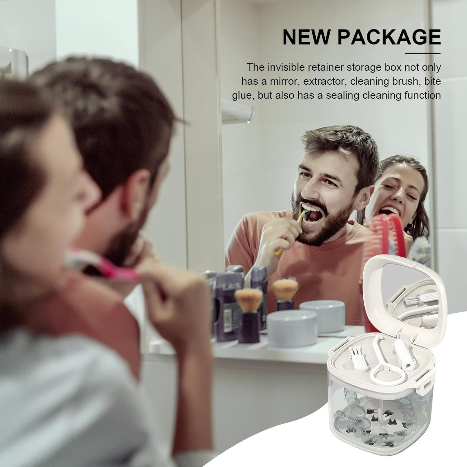 Retainer Case - Hierarchical Hollow Out Teeth Aligner Case with Brush,Food-Grade Orthodontic Box, Clear Denture Case for Carrying & Protecting Braces, Household, Travel Buniq image number 5