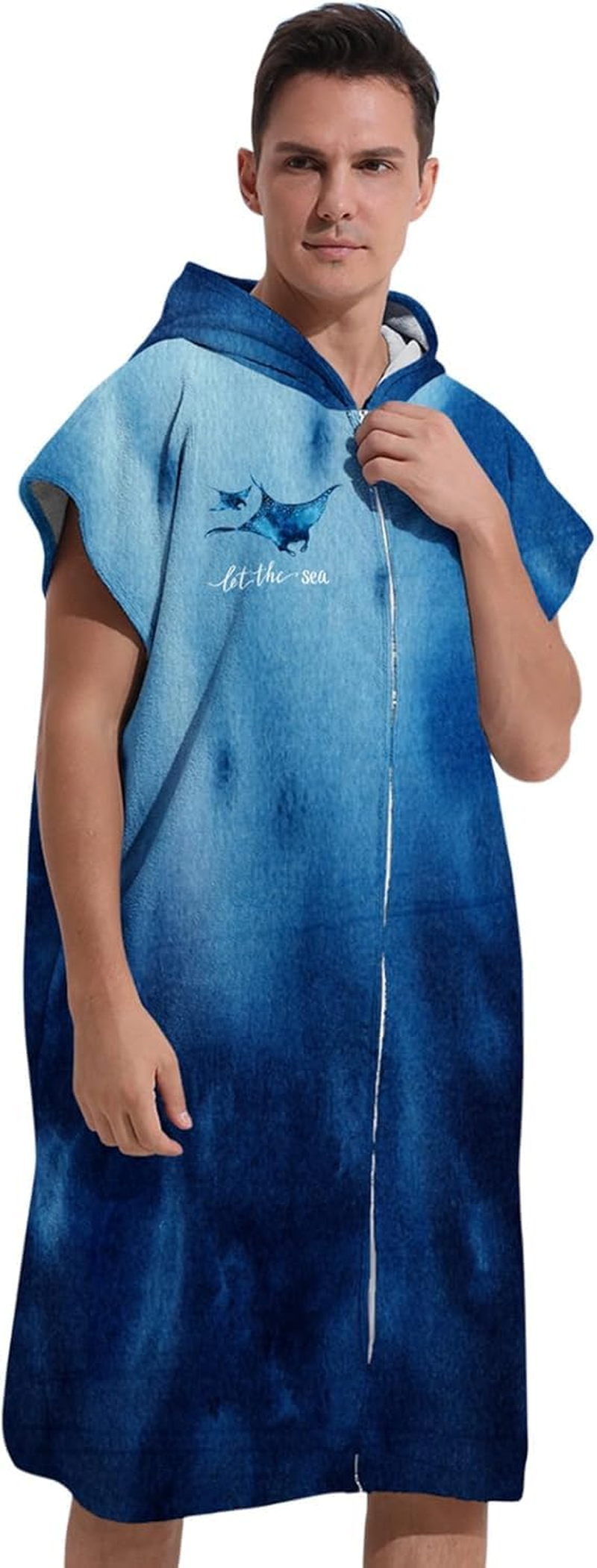 Soft Microfiber Surf Poncho Changing Towel Swim Robe Terry Cloth Swim Cover up with Hood and Zipper Quick Dry for Women Men Towel Poncho Hoodie image number 6