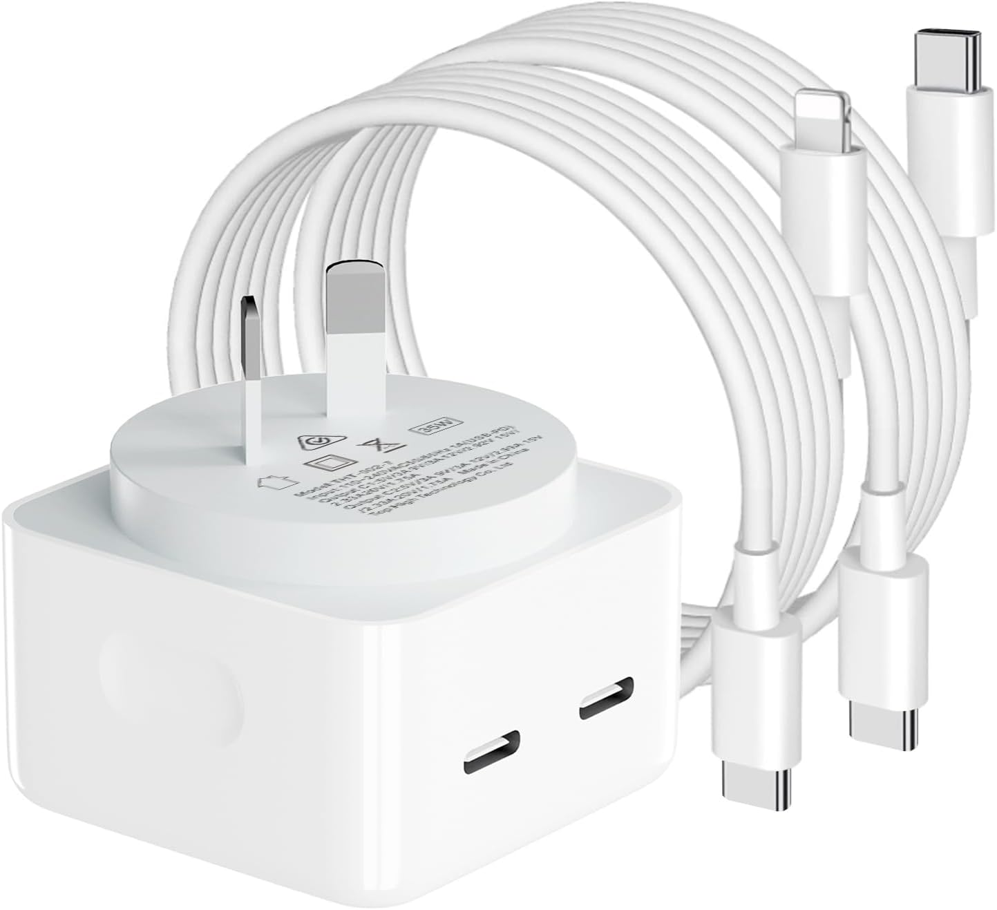 Iphone Charger, 35W Dual USB C Charger, Fast Charger Plug with Lightning+ USB C Charging Cable, Suitable for Iphone 17/16/15/14/13/12/11/I-Pad/Galaxy/Pixel7/6/S23/S22