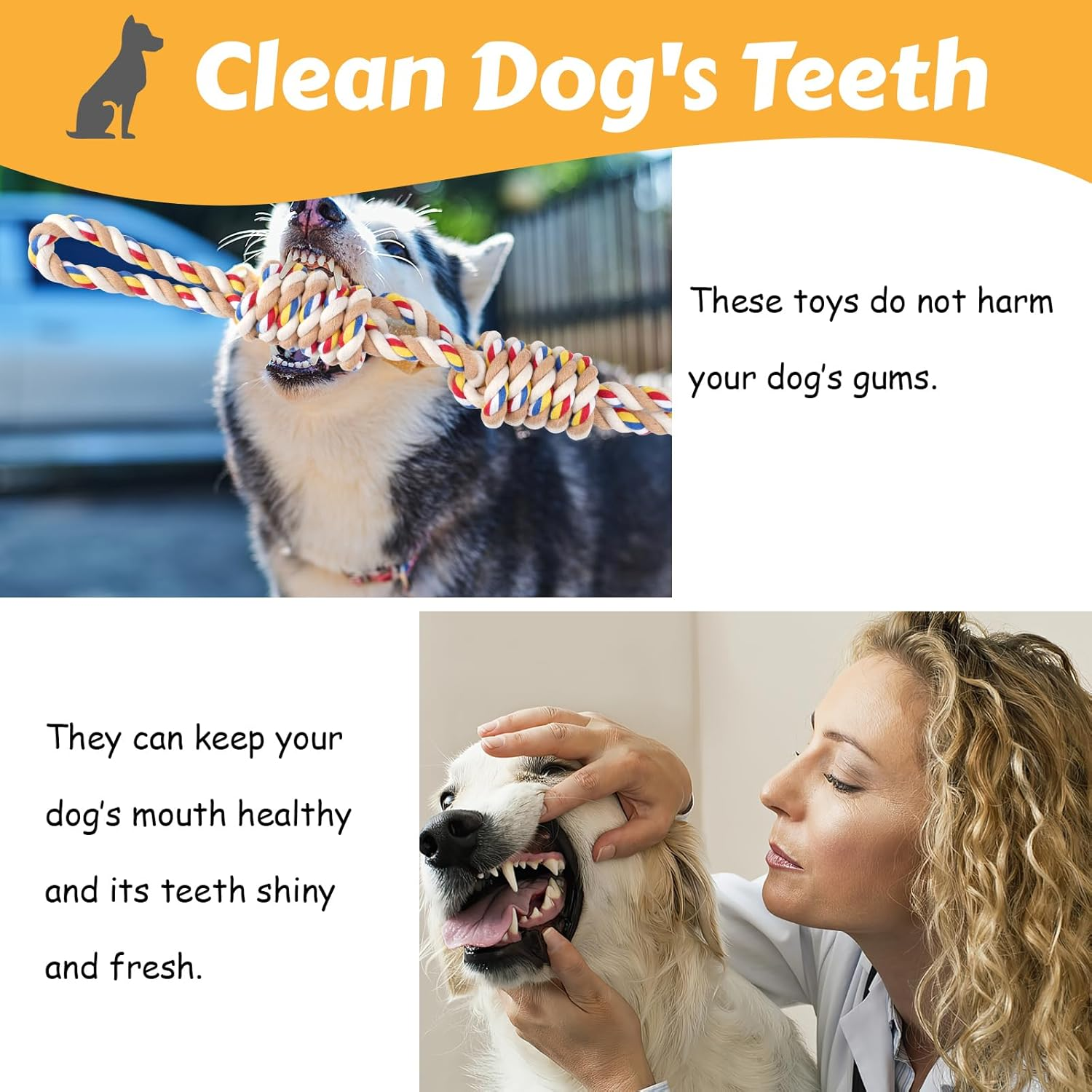 Tug Toy Dog Toy Rope Dog, Pack of 2 Dog Toys Indestructible, 58 Cm + 48 Cm Dog Ropes, Interactive Chewing Toy, Robust Puppy Toy for Medium to Large Dogs and Small Dogs