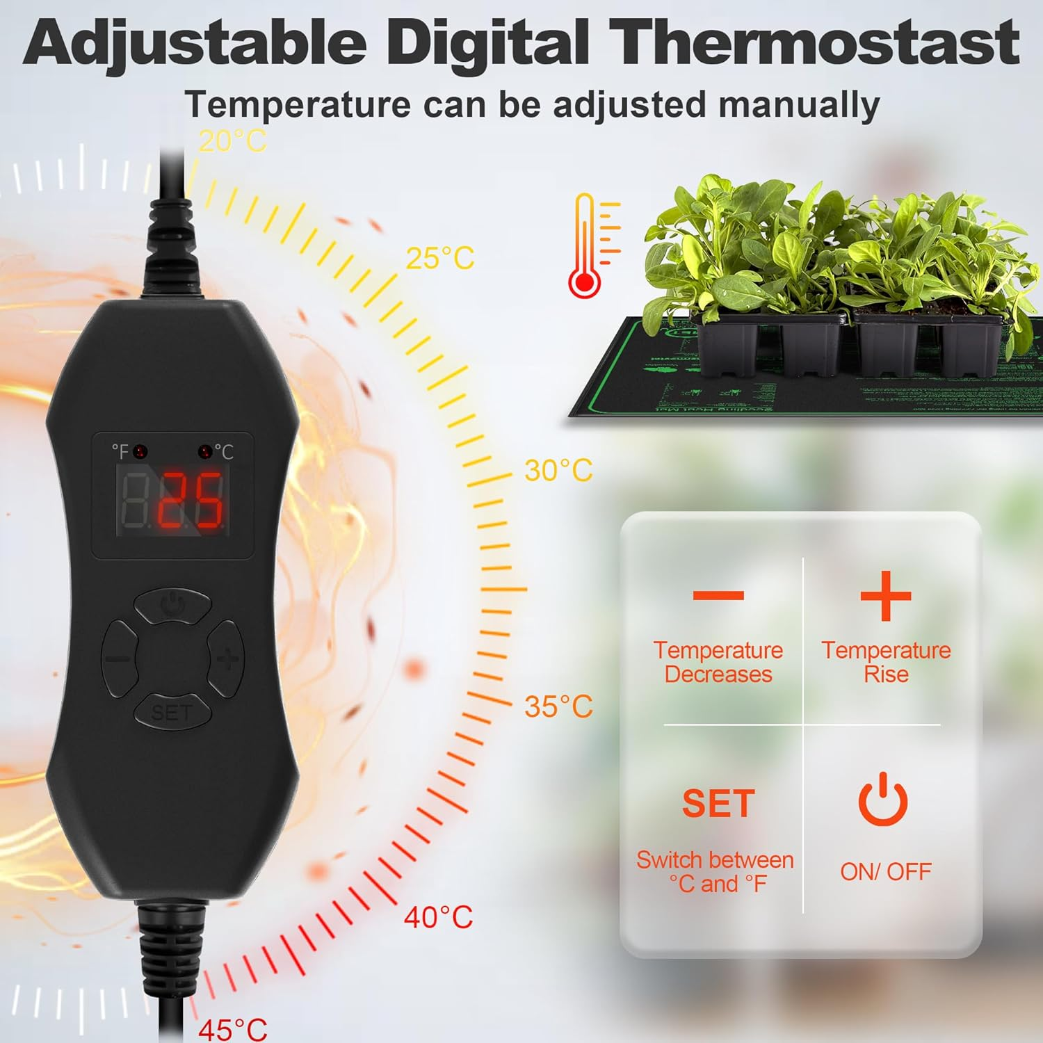 Mojimdo 70W Heating Mat Plants with Thermostat - Quick Heating, Fire Protection, Heat Mat for Germination and Temperature Regulation, Ideal for Seedlings, Pets and Reptiles 50 * 50Cm - 2 Pack