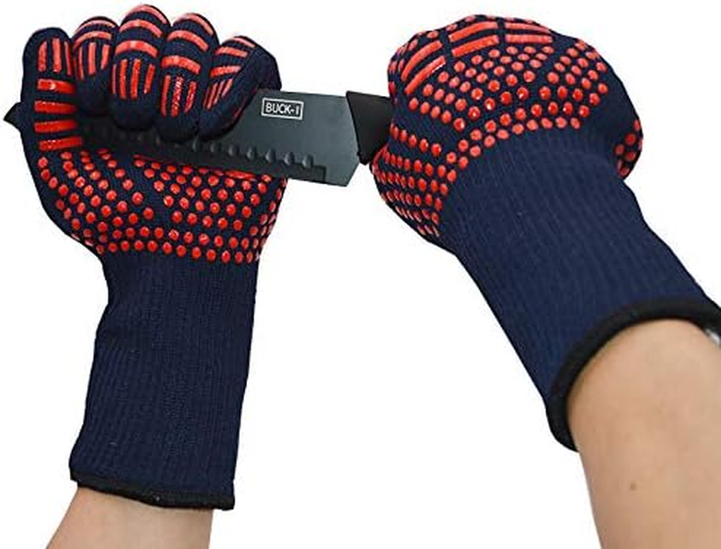 BBQ Grill Gloves 800℃ Extreme Heat Resistant Grilling Gloves Non-Slip Silicone Insulated Grill Mitts for Cooking,Baking,Grill,Welding,Smoker, 14Inch image number 1