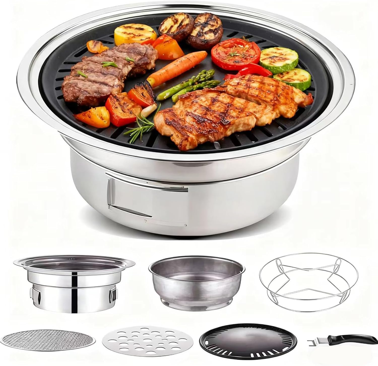 Household Korean BBQ Grill, Multifunctional Charcoal Barbecue Grill, Portable Camping Grill Stove with Two Vents, Tabletop Smoker Grill for Camping, Party and Outdoor Events image number 3