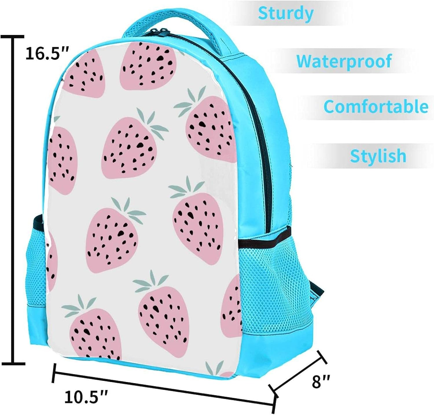 Blue Backpack Boy Bookbags Rucksack Men Travel Handbag Daypack Pink Summer Fruit Strawberry image number 4