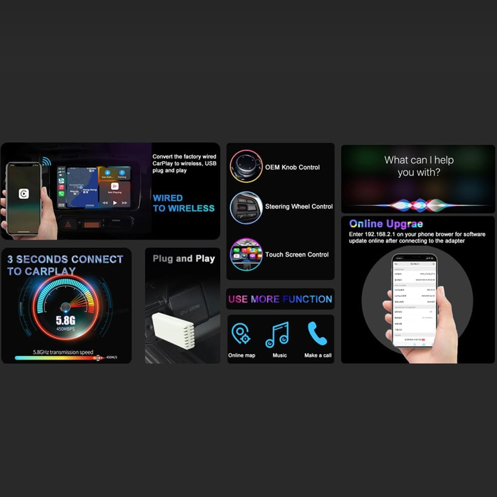 Wireless Carplay Adapter for Car Radio, Apple Carplay Dongle Adapter Convert Wired Carplay to Wireless Carplay for Car Stereo, Wireless Apple Carplay Adapter Auto-Connect for Ios 10+ Smooth and Stable