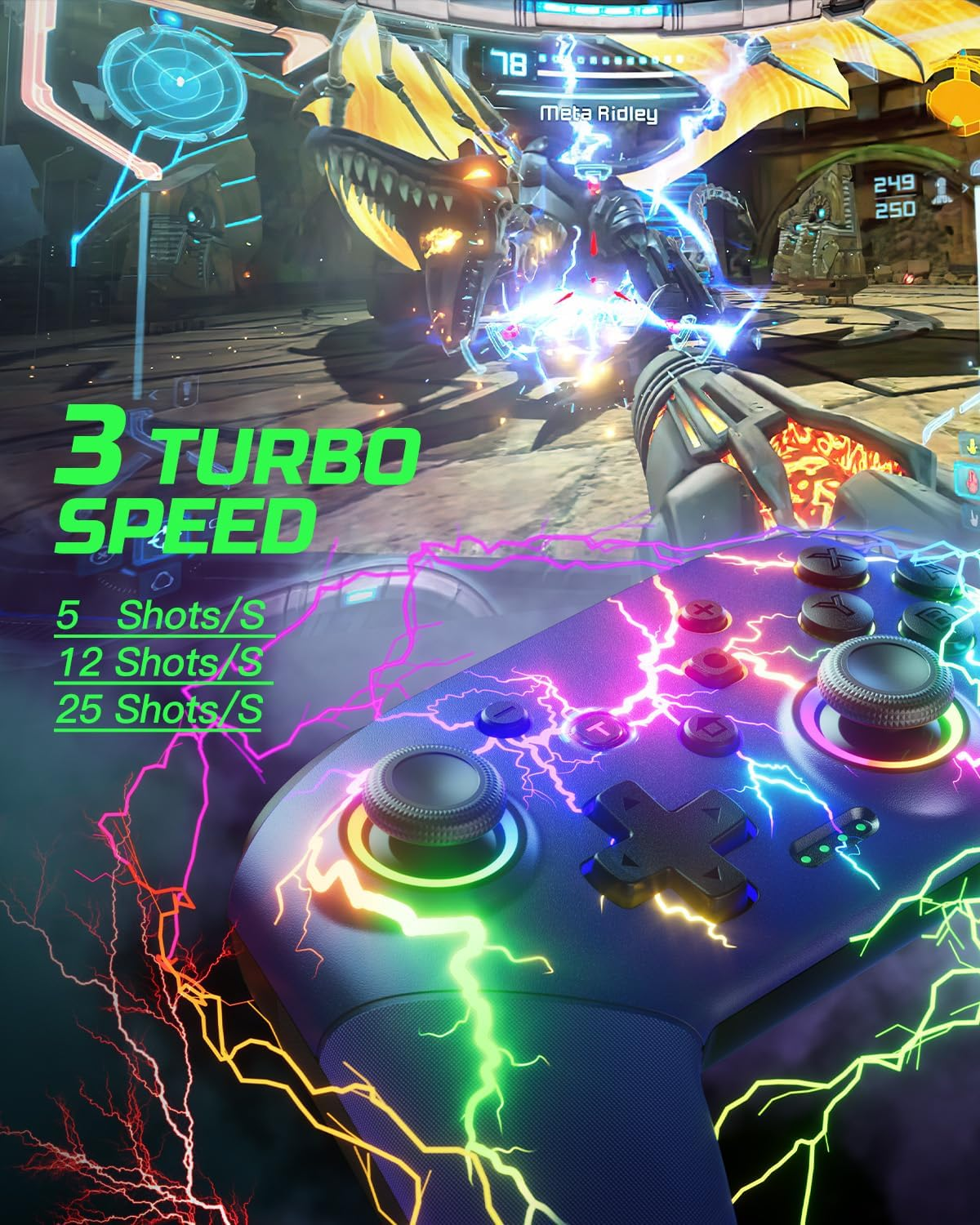 VOYEE Switch Controller Compatible with Switch/Lite/Oled/Pc/Windows, 1000 Mah Ergonomic Wireless Pro Controller with Lightning LED Programmable Wake-Up Vibration image number 5