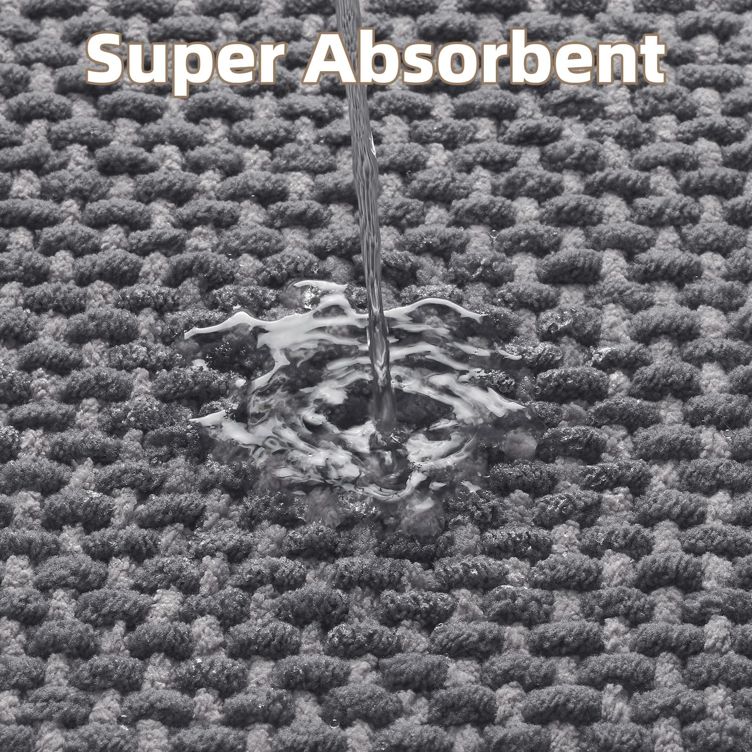 Padoor-Bath Mat-Super Absorbent Chenille Bathroom Mats-Rubber Backed Bath Mats for Bathroom Non Slip, Machine Washable Bathroom Rugs Front of Bathtub,Shower Room,Sink-43X61 CM Grey&Beige