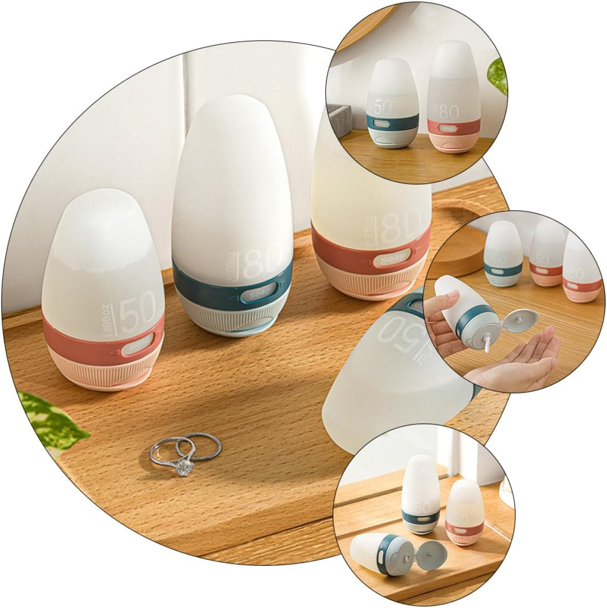 TEHAUX 2Pcs 50Ml Silicone Travel Bottles Leakproof Refillable Cosmetic Lotion Dispensers Portable Sample Containers for Skincare and Toiletries Use