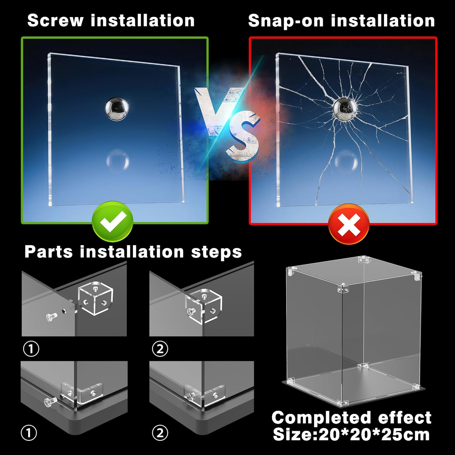 Acrylic Display Case for Collectibles, Assemble Display Case Showcase with Clear Acrylic Sheet for  Action Figures Pop Model Statues Home Storage (20X20X25 Cm) image number 2