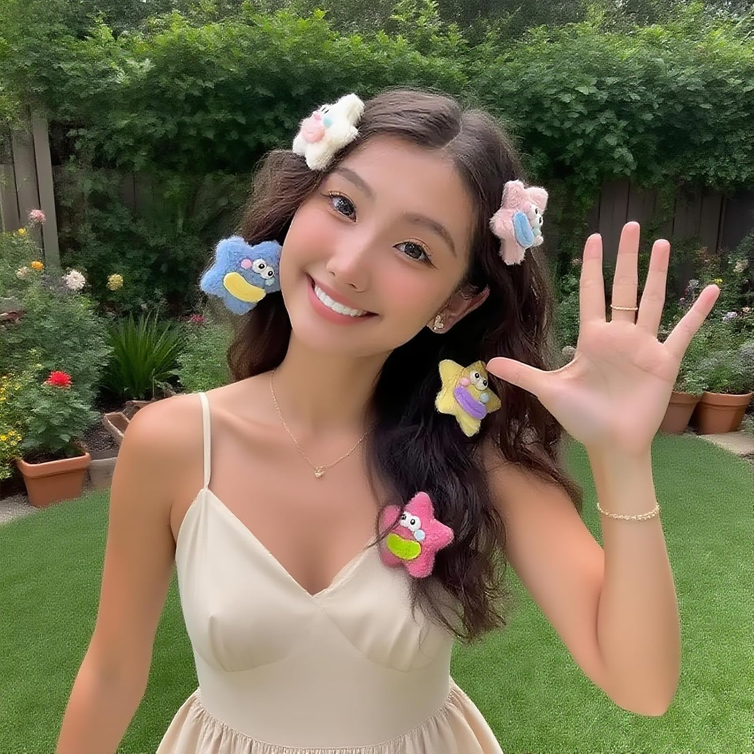 Star Hair Clips 6 Pack Sausage Mouth Star Smiley Face Design Plush Finish Star Pentagram Shapes Hair Clips Hair Accessories - Star Hair Clips image number 4