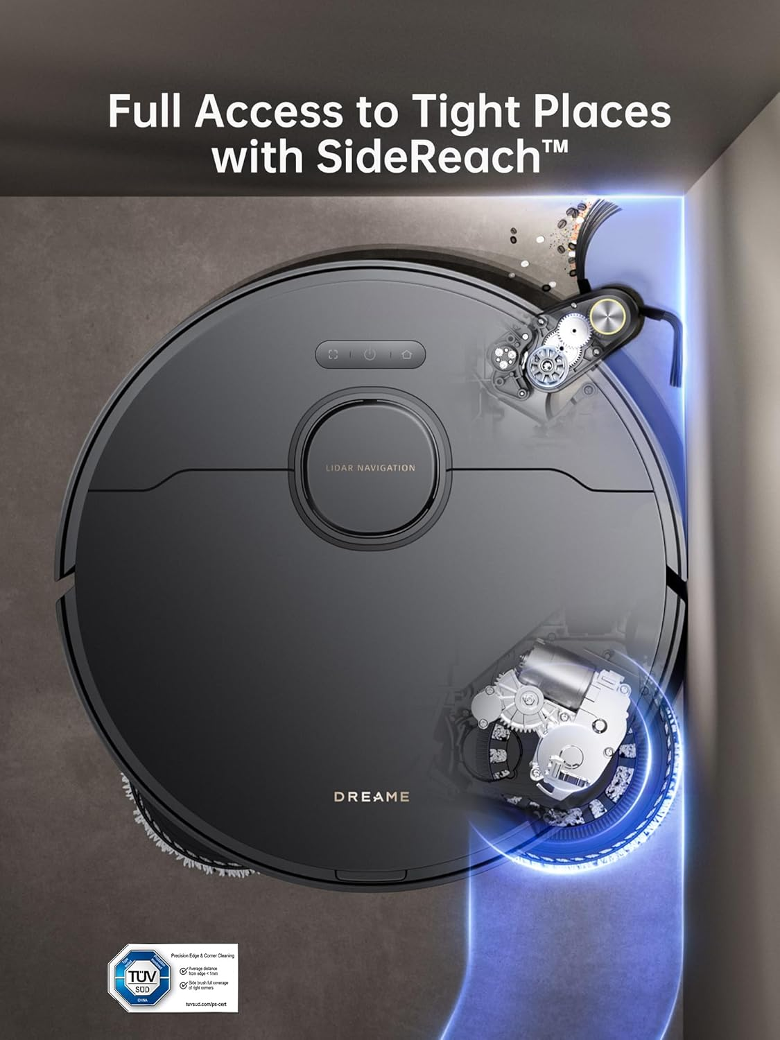 Dreame X40 Ultra Robotic Vacuum with Removable & Liftable Mop, 12,000Pa Suction, Sidebrush Extensive Cleaning, Hot Water Mop&Washboard Self Cleaning image number 4