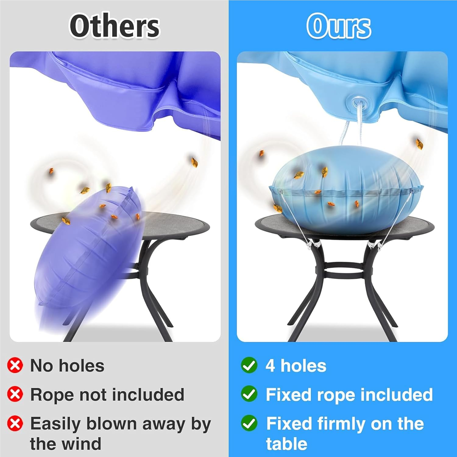 Dome Patio Furniture Cover Airbag,Reusable Patio Table Cover Air Pillow,Inflatable Airbag for Patio Table Covers,4Ft Dia Air Bag Pillow with 49.5Ft Drawstring,Uv Resistant,Water Resistant image number 2