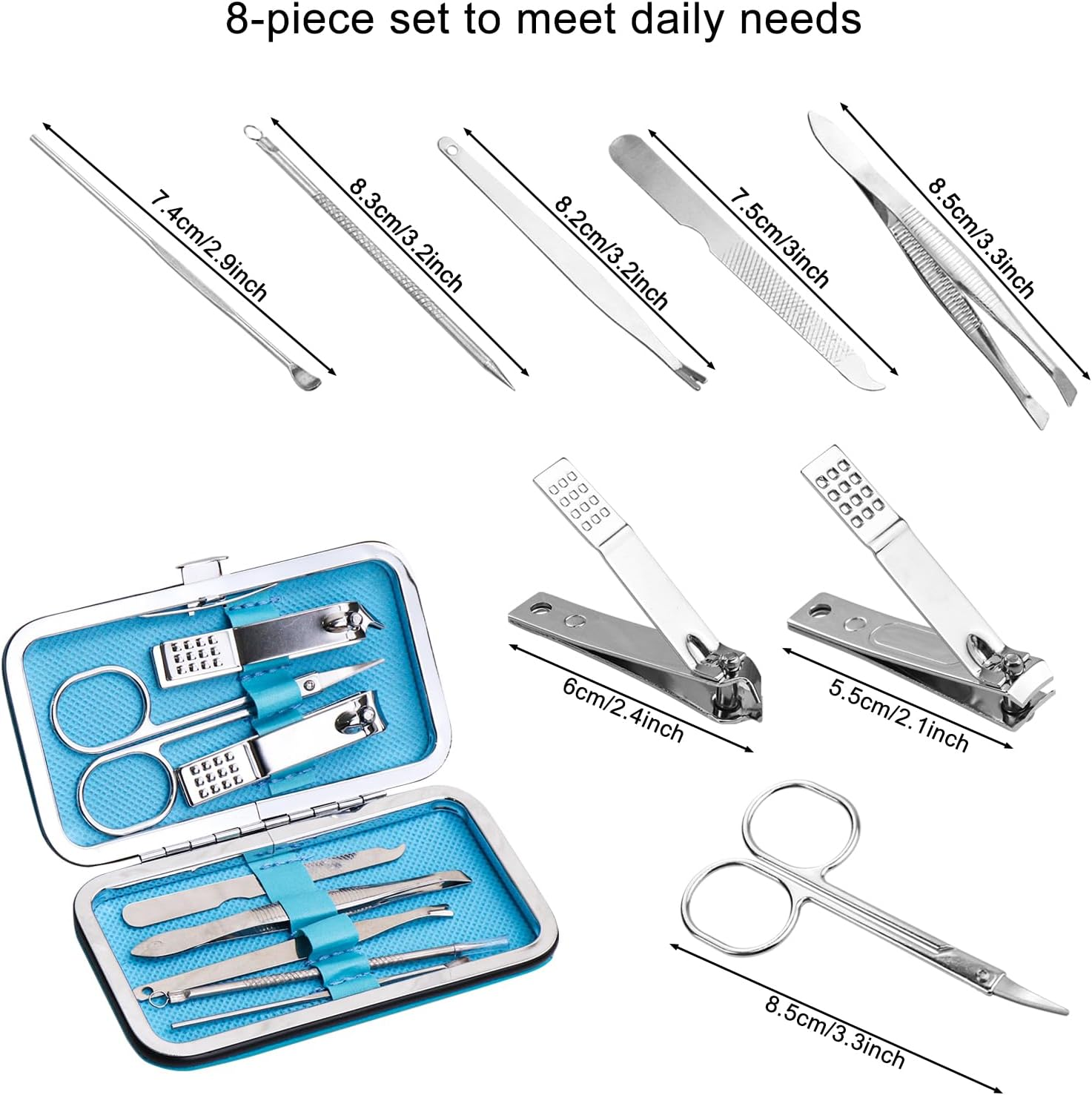 Manicure Set Bulk, Nail Clippers Kit Stainless Steel Fingernail Clippers Set, Sturdy Nail Tip Cutter Trimmers Professional Grooming Toenail Clippers Personal Pedicure Kits Gift (12 Pack 8 in 1) image number 4