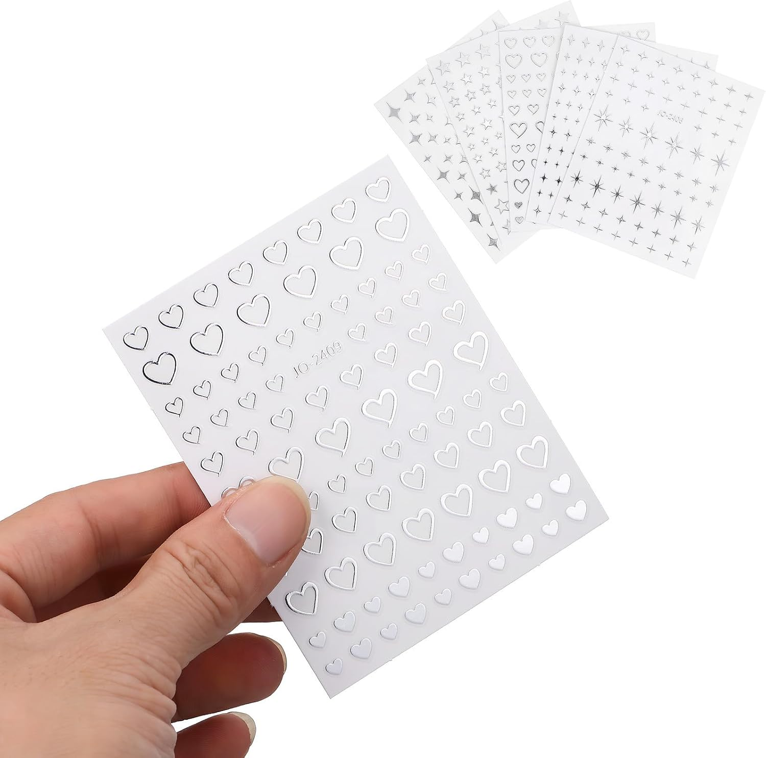 OFFIGAM 5 Sheets Nail Art Stickers Silver Stars Small Design Star Nail Decals Sparkle Metal image number 3