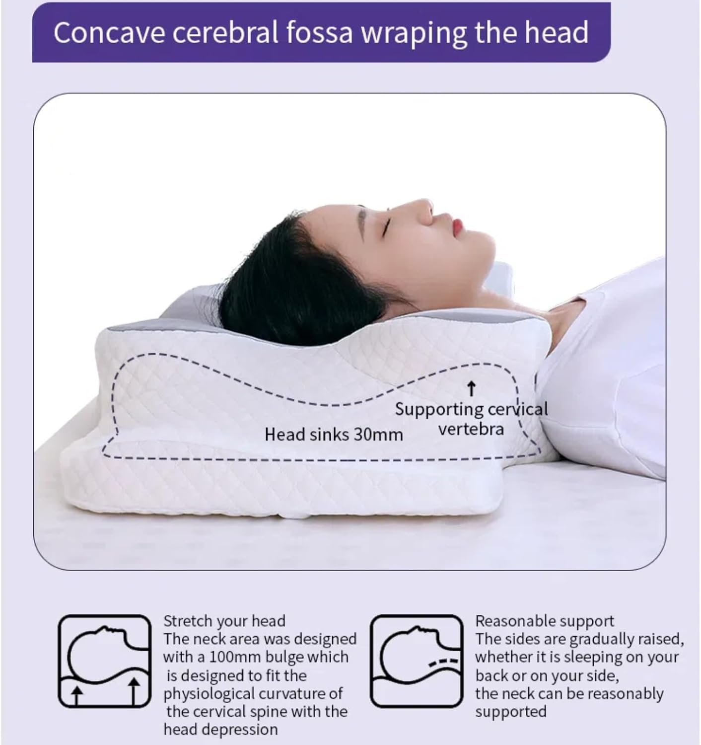 Cervical Neck Pillow, Pain Relief Cooling Butterfly Pillow, Odorless Ergonomic Memory Foam Pillows, Orthopedic Bed Pillow for Side Back and Stomach Sleepers with Pillowcase,Earplugs​, Sleep Mask image number 3