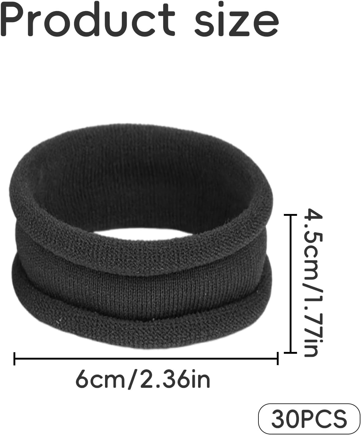 Pack of 30 Seamless Hair Bobbles, Hair Scrunchies for Women, Seamless Scrunchies, Black, Elastic Hair Rings, Cotton, Wide Hair Rings, for Thick Hair, Girls and Women, for Ponytail Bun image number 1