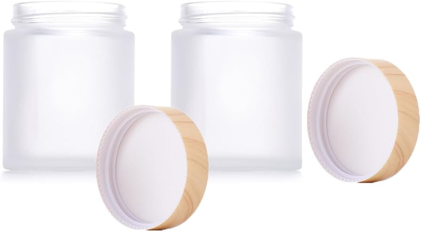 4Pcs 100G Amber Glass Cream Jars - Empty Refillable Cosmetic Containers with Wood Grain Lids for Lotion, Eye Cream, Scrubs, Oils, Salves, Ointments, Rhinestone, Samples, Travel Storage - Blue image number 3