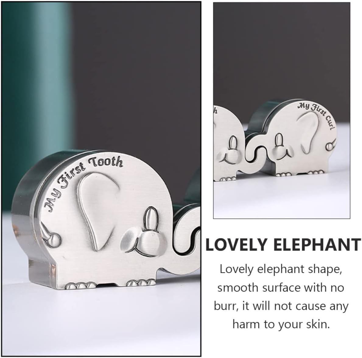 RORPOIR My First Curl Tooth Box Baby Tooth Fairy Keepsake Box Baby Hair save Box Elephant Design image number 1