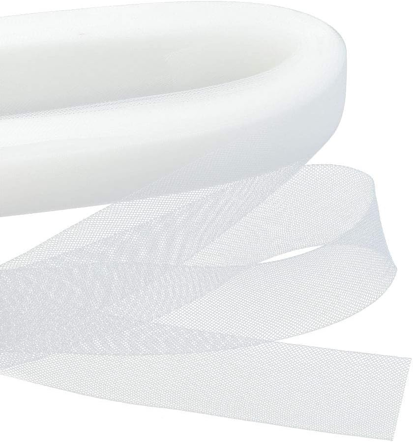 Yolyoo 50 Yards Stiff Polyester Horsehair Braid for Sewing Wedding Dress Formal Dress Accessories(White, 2 Inch Width) image number 1